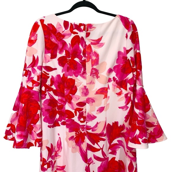 Eliza J Dress Womens 10 Pink White Floral Long Sleeve Wedding Event Modest - Picture 4 of 9